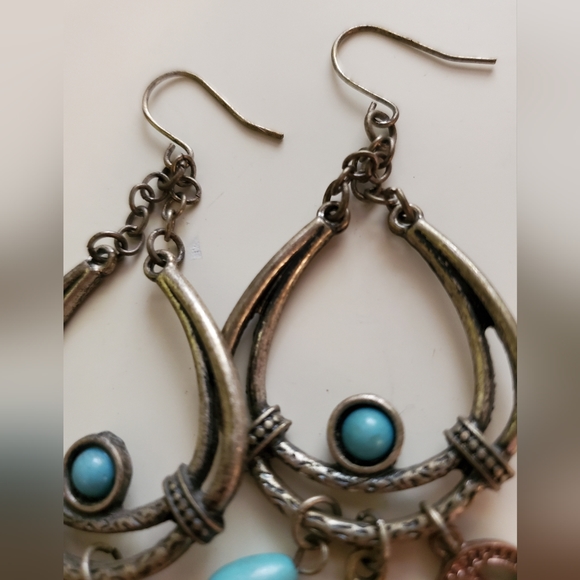 Vintage 70's earrings Peace Signs Native Feathers 3 1/2" - Picture 5 of 9